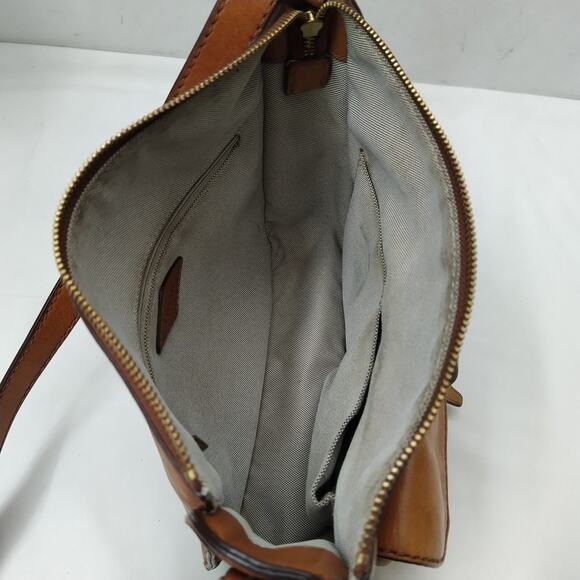 Fossil Brown Tan Leather Front Pocket Zipper Closure Crossbody Bag - Picture 8 of 16